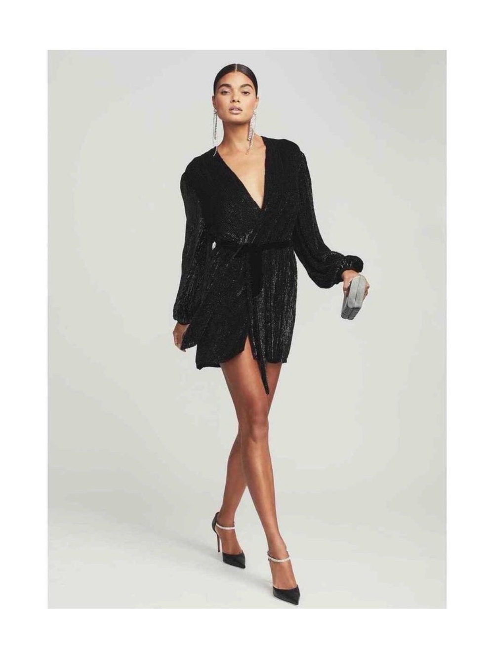 Retrofete Black Mini Wrap Dress